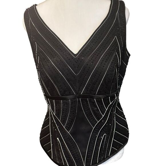 Ella Donna by Ann Taylor Black & White Beaded Sleeveless Blouse‎ 42 Euro Formal - Picture 3 of 10